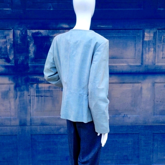 Tesori Ladies Zip Closure Genuine "Snakeskin" Leather Pale Blue Jacket/Coat - Picture 11 of 17